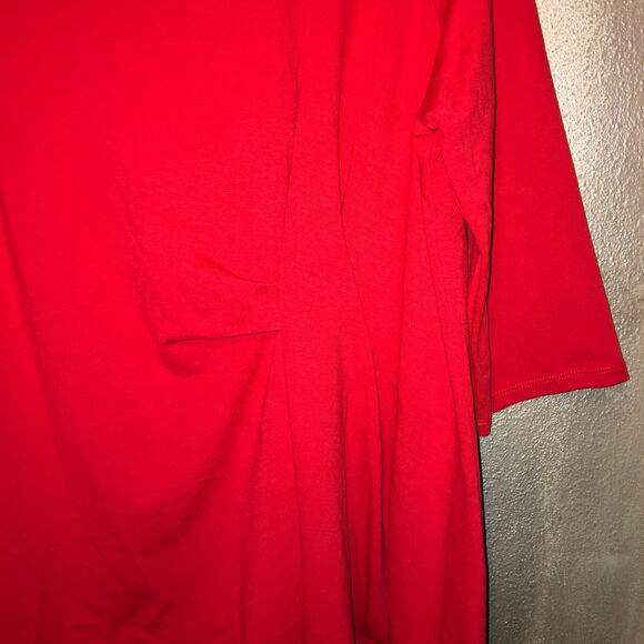 Eloquii Preppy Academia Patriotic Professional Red Side Drape 3/4 Sleeve Top - Picture 2 of 6